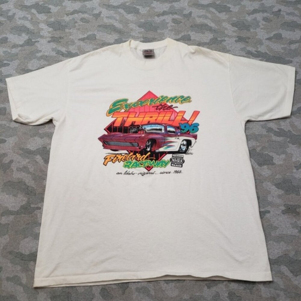 Vintage Oneita Shirt Mens 2XL White Made In USA Firebird Racing Single Stitch